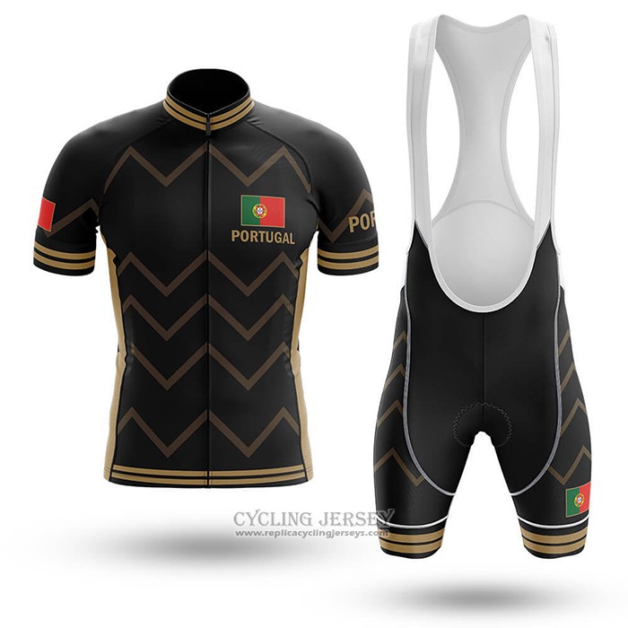 2020 Cycling Jersey Champion Portugal Black Yellow Short Sleeve And Bib Short